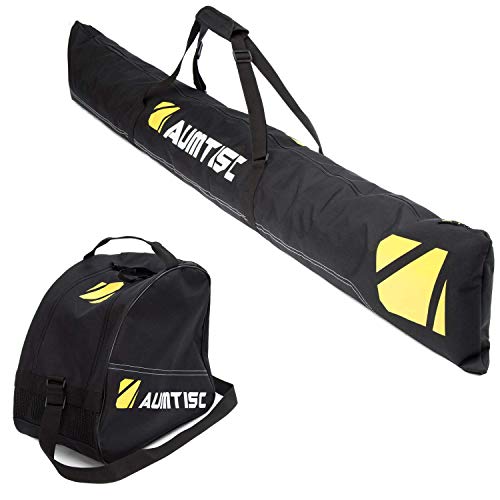 AUMTISC Ski Bag and Boot Bag Combo for 1 Pair of Ski Boots Adjustable Length Ski Bag (Black)