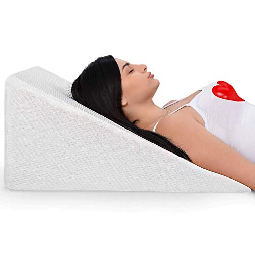 Bed Wedge Pillow With Memory Foam Top – Ideal For Comfortable and Restful Sleeping – Alleviates Neck and Back Pain, Acid Reflux, Snoring, Heartburn, Allergies - Versatile – Removable, Washable Cover