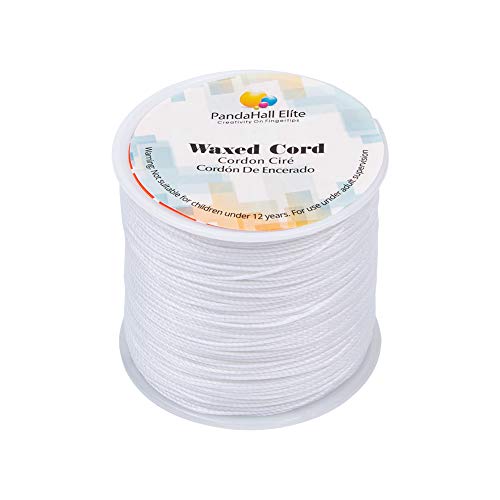 PandaHall Elite 116 Yards 0.5mm Round Waxed Polyester Cord Thread Beading String for Jewelry Making and Macrame Supplies White, 1 Roll/Set