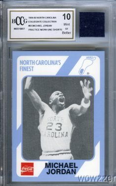 1989 UNC #65 Michael Jordan Rookie with Piece of Authentic Worn UNC Shorts Graded BGS BECKETT 10 MINT GGUM Card