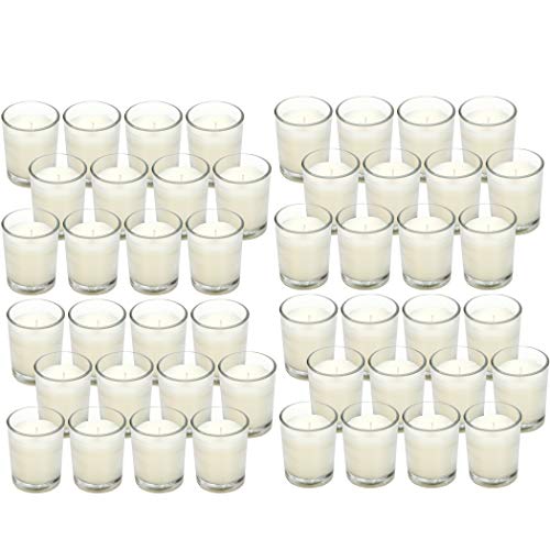 Hosley 48 Pack Warm White Unscented Clear Glass Filled Votive Candles. Hand Poured Wax Candle Ideal Gifts for Aromatherapy Spa Weddings Birthdays Holidays Party (Warm White)