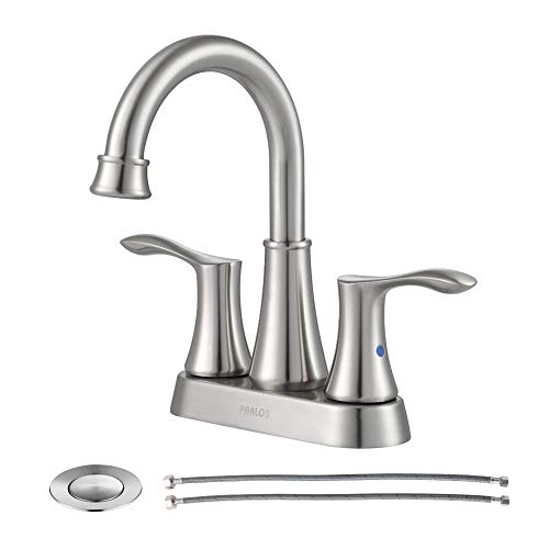 PARLOS Swivel Spout 2-Handle Lavatory Faucet Brushed Nickel Bathroom Sink Faucet with Metal Pop-up Drain and Faucet Supply Lines, Demeter 13627