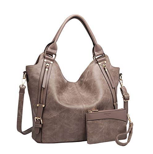 Women Tote Bag Handbags PU Leather Fashion Hobo Shoulder Bags with Adjustable Shoulder Strap, M,Khaki