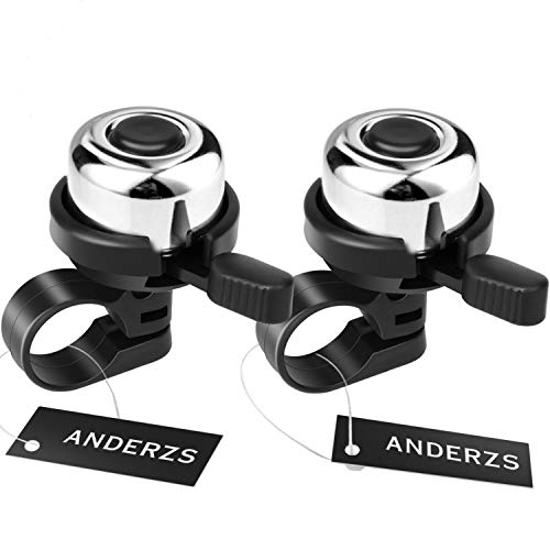 ANDERZS 2pcs Bike Bell Bicycle Bell (Silver), Bike Bells for Adults and Kids, Crisp Loud Melodious Sound, Mountain Bike Bell, Road Bike Bell