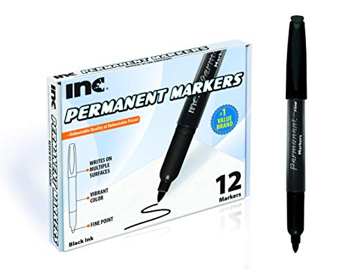 INC PERMANENT MARKER PEN Sets, Fine Point Dries Quickly, Writes on Multiple Surfaces Plastic, Fabric, Wood, Rocks, Glass, Metal etc. for Home or Office, Non-Toxic, Low Odor, Black, 12 Count
