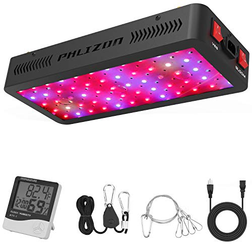 Phlizon Newest 600W LED Plant Grow Light,with Thermometer Humidity Monitor,with Adjustable Rope,Full Spectrum Double Switch Plant Light for Indoor Plants Veg and Flower- 600W(10W LEDs 60Pcs)