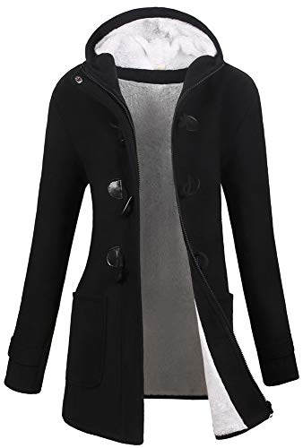 VOGRYE Womens Winter Fashion Outdoor Warm Wool Blended Classic Pea Coat Jacket (FBA) (XXX-Large, Black2-Thicker)