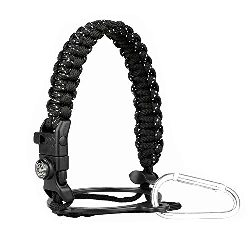 Red King Paracord Handle - Paracord Carrier Strap Cord with Safety Ring,Compass and Carabiner for Wide Mouth Water Bottles 12 Oz - 64 Oz - Ideal Flask Accessories for Hiking (Black and White)