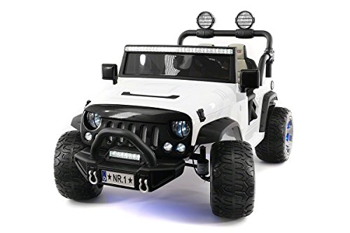 12 Volt Explorer Truck Battery Powered Led Wheels 2 Seater Children Ride On Toy Car for Kids Leather Seat MP3 Music Player with FM Radio Bluetooth R/C Parental Remote (White)
