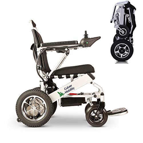 Culver Mobility Electric Power Wheelchair Scooter Fold Lightweight Folding Safe Electric Wheelchair Motorized Aviation Travel (Free Wheelchair RAMP Gift) (Silver-17.5 inc)