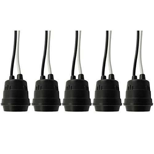 Longdex Lamps Base 5PCS Waterproof Black Pigtail Lamp Socket 250V 6A