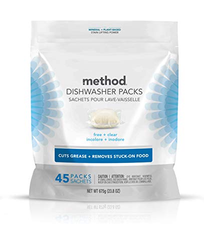 Method Dish Dishwasher Soap Packs, Free + Clear, 45 Count (Pack of 1) (Packaging may vary)