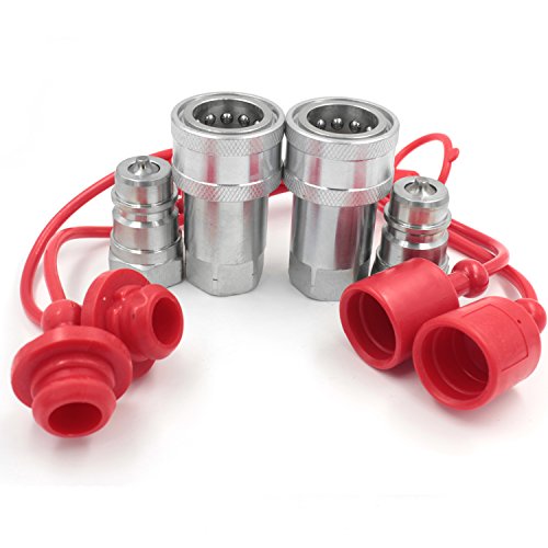 2 Sets of 1/2' NPT Hydraulic Quick Connect Couplings Ball Fitting Female and Male with Dust Caps Compatible Parker 6600 Series