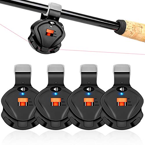 4 PCS Fishing Bite Alarm, 2020 New Electronic LED Indicator Light Fishing Bite Alert with Adjustable Sound Volume & Sensitivity Switch, Clip on Fish Rod Bait for Daytime/Night Carp Fishing Outdoor