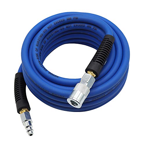 YOTOO Hybrid Air Hose 1/4-Inch by 25-Feet 300 PSI Heavy Duty, Lightweight, Kink Resistant, All-Weather Flexibility with 1/4-Inch Industrial Quick Coupler Fittings, Bend Restrictors, Blue