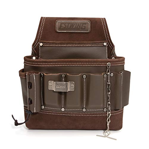 Estwing 8-Pocket Leather Electrician's Tool Pouch for Work and Tool Belts, Flashlight Loop, Tape Chain, Pliers Pockets, 3-inch Tunnel Loop