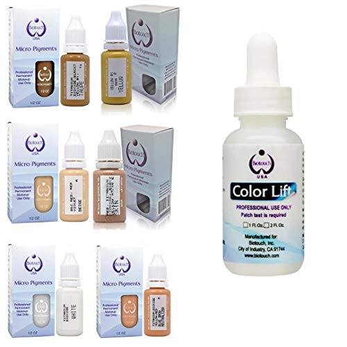Microblading Pigments BIOTOUCH 6 Bottle CAMOUFLAGE SET + COLOR LIFT Permanent Makeup Cosmetic Tattoo Ink Supplies Colors Eyebrow Shading Micropigmentation LARGE Bottle 15ml