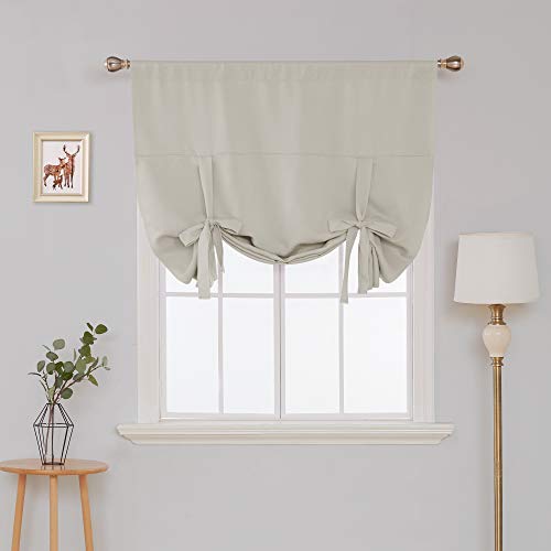 Deconovo Curtains Rod Pocket Blackout Window Curtain Tie Up Shade for Small Window Light Beige 46W x 63L 1 Panel