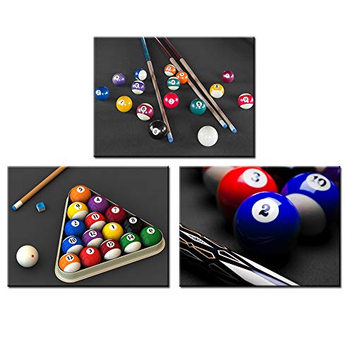 Nachic Wall 3 Pieces Canvas Wall Art Billiard Balls in Black and White Pool Table Pictures Leisure Sport Poster Canvas Print for Game Room Club Bar Bedroom Decor Stretched and Framed Ready to Hang