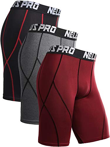 Neleus Men's 3 Pack Sport Running Compression Shorts,6012,Black (Red Stripe),Grey,Red,XL,EU 2XL