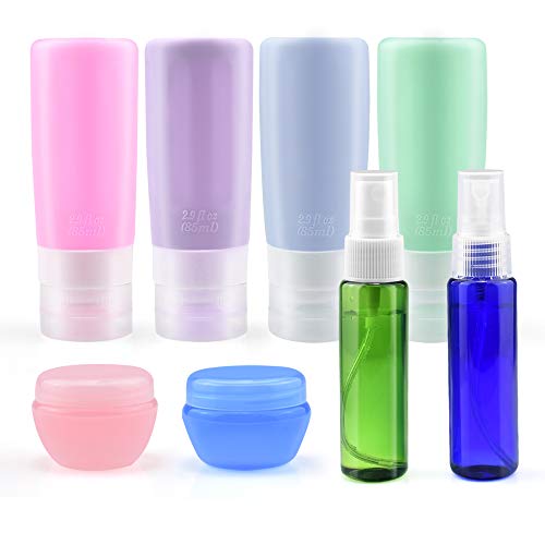 Travel Bottles with Spray Bottles TSA Approved, Leakproof Silicone Travel Containers, INSMART Squeezable 3oz Travel Toiletries Accessories for Shampoo, Conditioner, Lotion, Soap Liquids etc. (8 Pack)