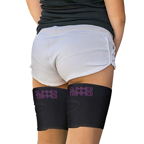 Slimmer Trimmer Premium Thigh Trimmers - Pair Weight Loss Sweat Leg Trainers Women Men (Up to 32”) Thermal Slimming Wraps. Thigh Fat Burner, Exercise Enhancer Sweating (One Size fits Most (up to 32'))