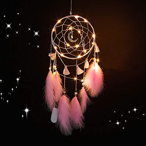 Nice Dream LED Dream Catcher, Handmade Dream Catchers for Bedroom Wall Hanging Home Decor Ornaments Craft (Pink)