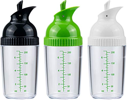 Nicunom 3 Pack Salad Dressing Shaker, 6.7 Oz Good Grips Dressing Mixer Shaker Bottles, Black & White & Green