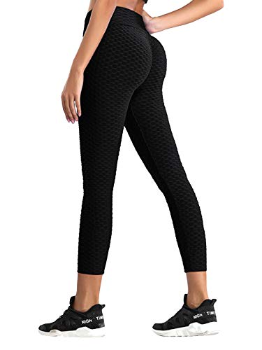Women's High Waist Tummy Control Athletic Yoga Pants Slimming Booty Leggings Workout Running Butt Lift Tights Black