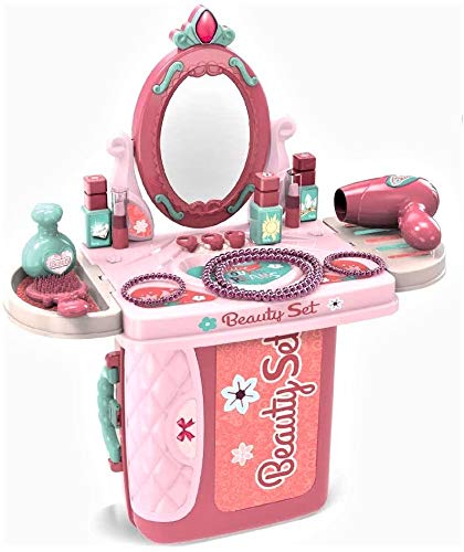 Pretend Play Kids Vanity Table 3 in 1 Beauty Mirror and Accessories Play Set Fashion & Makeup Accessories for Girls