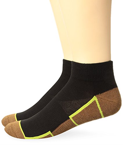 Copper Sole Men's 2 Pack Athletic Ankle Socks, Black/Lime, Sock Size:10-13/Shoe Size: 6-12