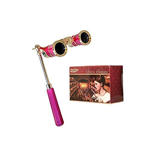 HQRP Opera Glasses Rose/Pink-pearl with Gold Trim w/Crystal Clear Optic (CCO), Extendable Handle