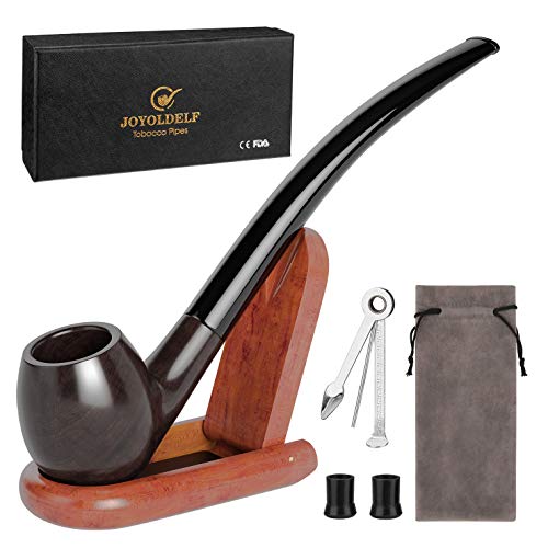 Joyoldelf Churchwarden Tobacco Pipe Set, Luxury Wood Smoking Pipe with Pipe Stand and Other Smoking Accessories & Gift Box, Perfect Festive Gift