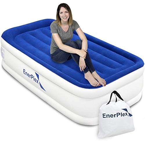EnerPlex Luxury Twin Air Mattress with Built-in Pump Never-Leak Pillow Top Airbed Twin Size Double High Elevated Blow Up Mattress Inflatable Bed Twin Home Camping Travel, 2-Year Warranty