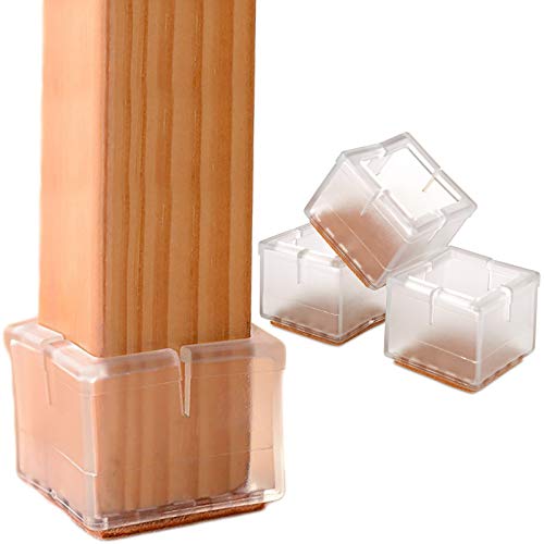 Chair Leg Floor Protectors 1.5' Chair Leg Caps 1-1/2 to 1-5/8 Inch Square Furniture Leg Caps Table Chair Feet Protectors with Felt Pads, Color Clear (16 Pack) (Fit 36mm-41mm)