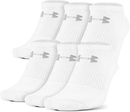 Under Armour Adult Charged Cotton 2.0 No Show Socks, 6-Pairs, White/Gray, Shoe Size: Mens 8-12, Womens 9-12