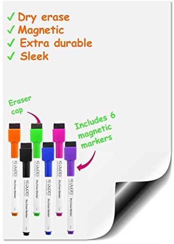 kedudes Magnetic Dry Erase Whiteboard Sheet 17' x 11' with a Set of 6 Markers