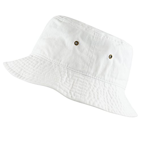 The Hat Depot 300N Unisex 100% Cotton Packable Summer Travel Bucket Hat (S/M, White)