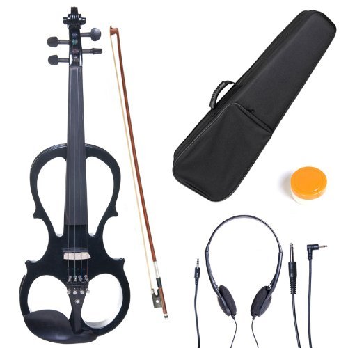 Cecilio CEVN-1BK Style 1 Silent Electric Solid Wood Violin with Ebony Fittings in Metallic Black, Size 4/4 (Full Size)