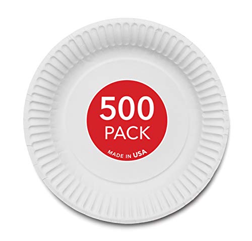 Stock Your Home 9-Inch Paper Plates Uncoated, Everyday Disposable Plates 9' Paper Plate Bulk, White, 500 Count