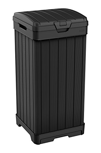 KETER Baltimore 38 Gallon Trash Can with Lid and Drip Tray for Easy Cleaning-Perfect for Patios, Kitchens, and Outdoor Entertaining, 38 Gallons, Black