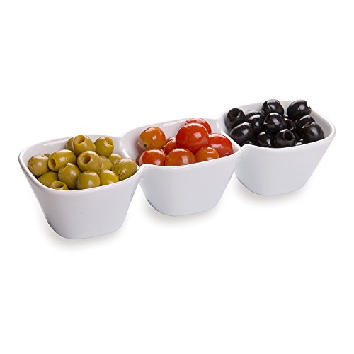 Porcelain Triple Bowl, Triplet Bowl, Bowl Set - Great for Snacks, Dips and More - White - 9.5 Inches - 18 Ounce - 1ct Box - Restaurantware