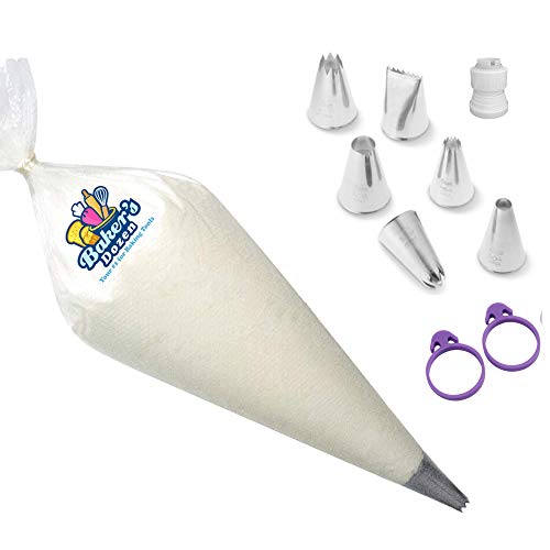 PREMIUM QUALITY-Heavy Duty Disposable piping bags-100 Icing Bags Extra Thick[16-Inch] royal icing.Cake Decorating Kit/Cake Decorating Supplies with 6 Piping Tips BONUS Bag Ties & Icing Tips coupler.