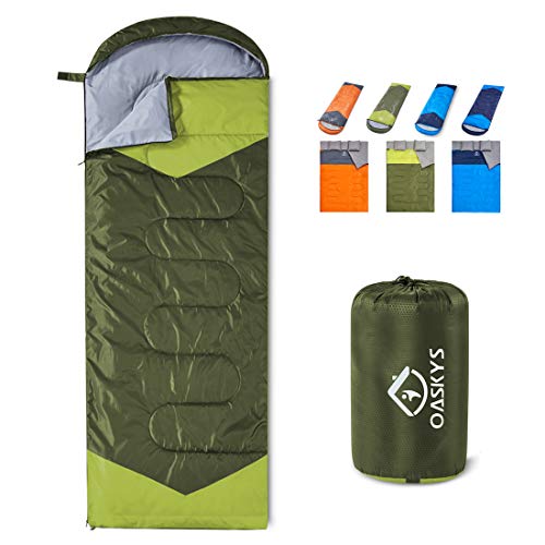 oaskys Camping Sleeping Bag - 3 Season Warm & Cool Weather - Summer, Spring, Fall, Lightweight, Waterproof for Adults & Kids - Camping Gear Equipment, Traveling, and Outdoors