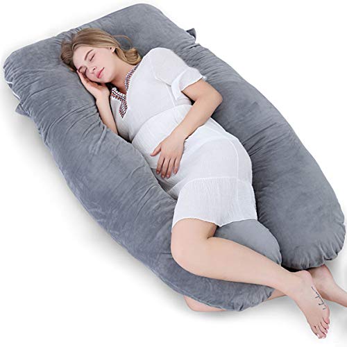 Meiz Pregnancy Pillow U Shaped, Full Body Maternity Pillow, Pregnant Pillows for Sleeping with Zipper Velvet Cover (60 Inch, Gray)