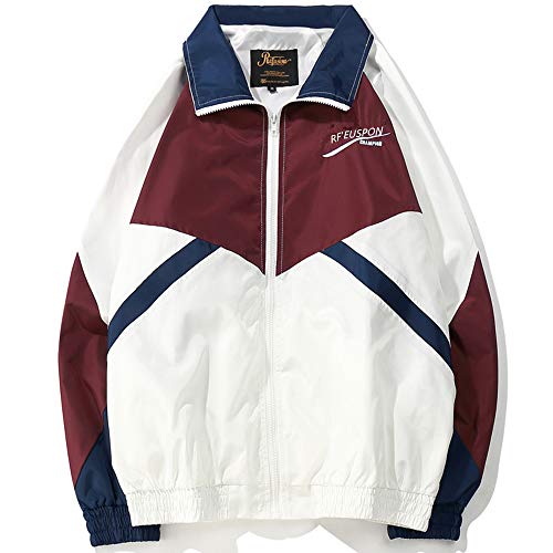 Retro Colorblocked Track Jacket Windbreaker Jacket Athletic Hip Hop Outdoor Windproof Coat(3, L)