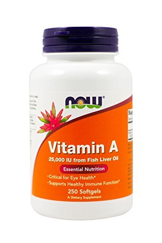 Now Foods Vitamin A, 25000 IU from Fish liver oil, 250 Softgels (Pack of 2)
