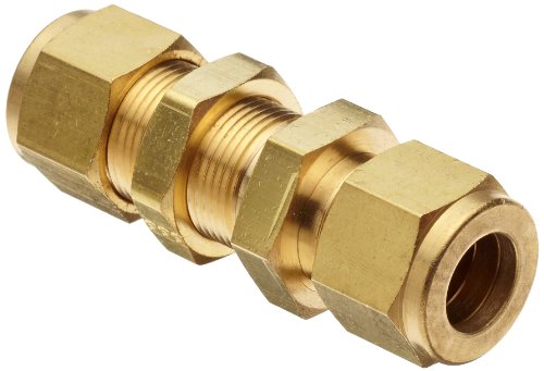 Parker A-Lok 4BC4-B Brass Compression Tube Fitting, Bulkhead Union, 1/4' Tube OD