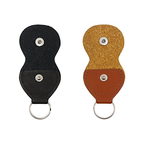 Guitar Picks Holder Case - Leather Keychain Plectrum Key Fob Cases Bag (2 Pack - black,brown)