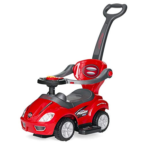 Best Choice Products Kids 3-in-1 Push and Pedal Car Toddler Ride On w/ Handle, Horn, Music - Red